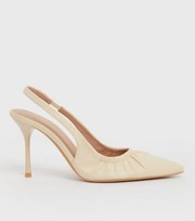 New Look Off White Ruched Slingback Stiletto Heel Court Shoes
